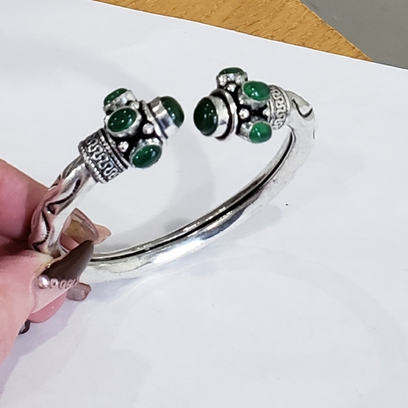 Green Onyx Multi Gemstone 925 Silver Handmade Designed Adj Cuff Bracelet - Picture 9 of 15